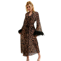 KissICON Plus Size Women Pajama Hot Wild Leopard Long Robe Nightgowns Erotic Sleepwear Sexy Adult  Night Dress M-5XL