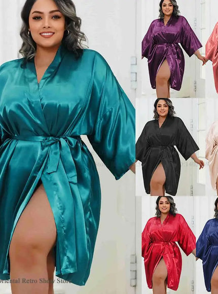 KissICON Plus Size Women Robe Half Sleeve Bathrobe Kimono