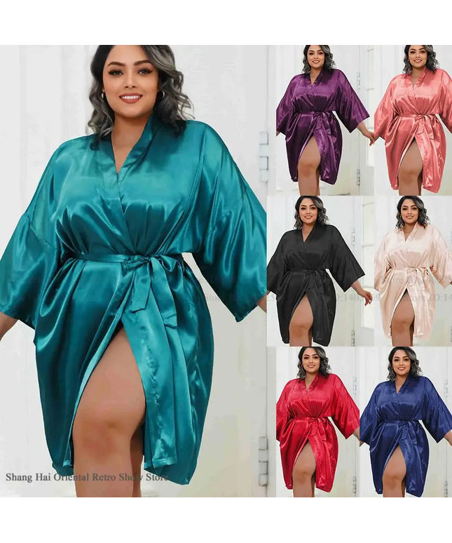 KissICON Plus Size Women Robe Half Sleeve Bathrobe Kimono