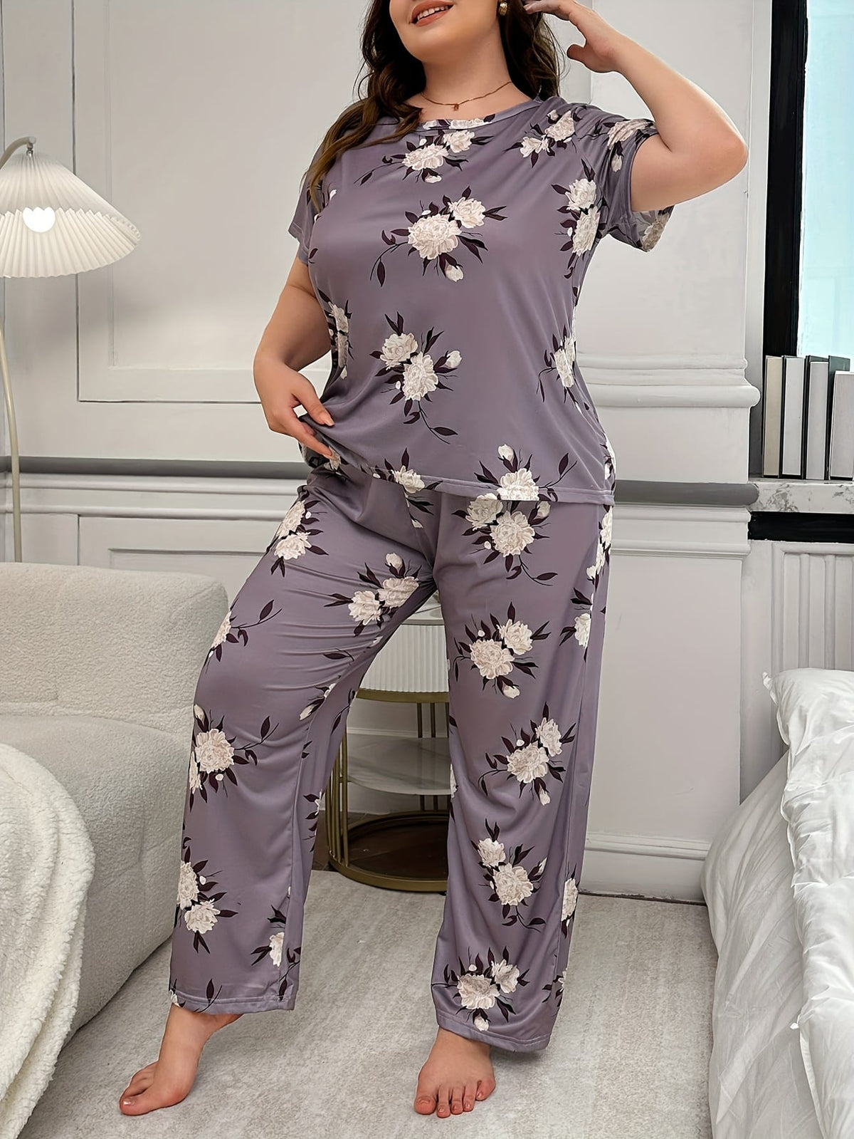 jkthpu-45 Plus Size Women's 2 Piece Cute Pajamas Set