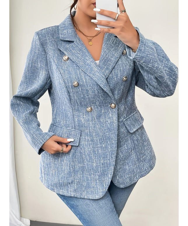 jkthpu-45 Plus Size, Women's Blazer Jacket - Elegant Notch Lapel Double-Breasted coat, Structured Non-Stretch Fabric, All-Season Business & Formal Attire, Office, Wedding, Conference - Mature Professional Outerwear