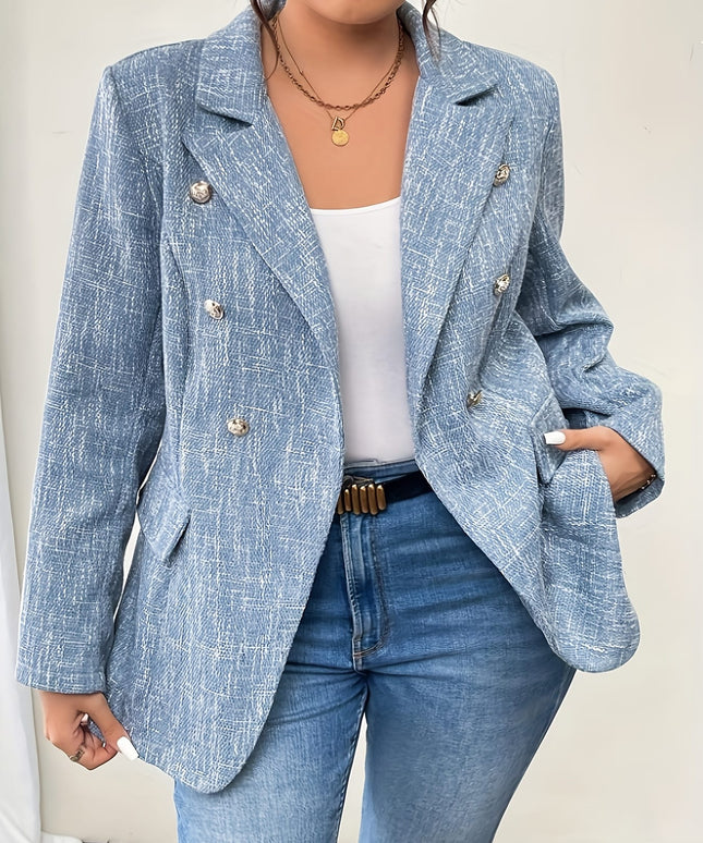 jkthpu-45 Plus Size, Women's Blazer Jacket - Elegant Notch Lapel Double-Breasted coat, Structured Non-Stretch Fabric, All-Season Business & Formal Attire, Office, Wedding, Conference - Mature Professional Outerwear