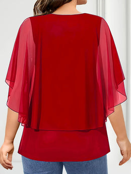 KissICON Plus Size Women's Blouse V-Neck Pullover Batwing Sleeve Sparkly Layered Shirts Blouse Women'S Clothing Casual Summer Top
