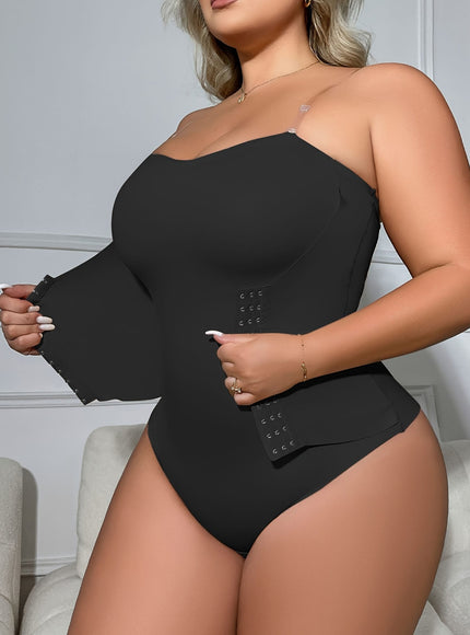 jkthpu-45 Plus Size Women'S Bodysuit with Front Buttons, Waist