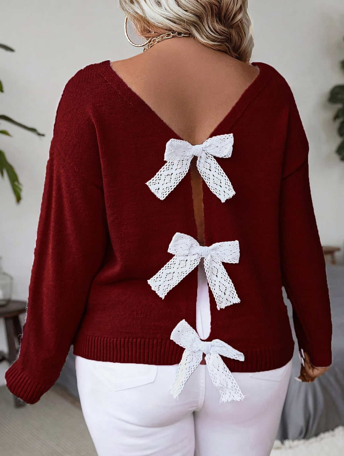 KissICON Plus Size, Women's Butterfly Pattern Sweater with Back