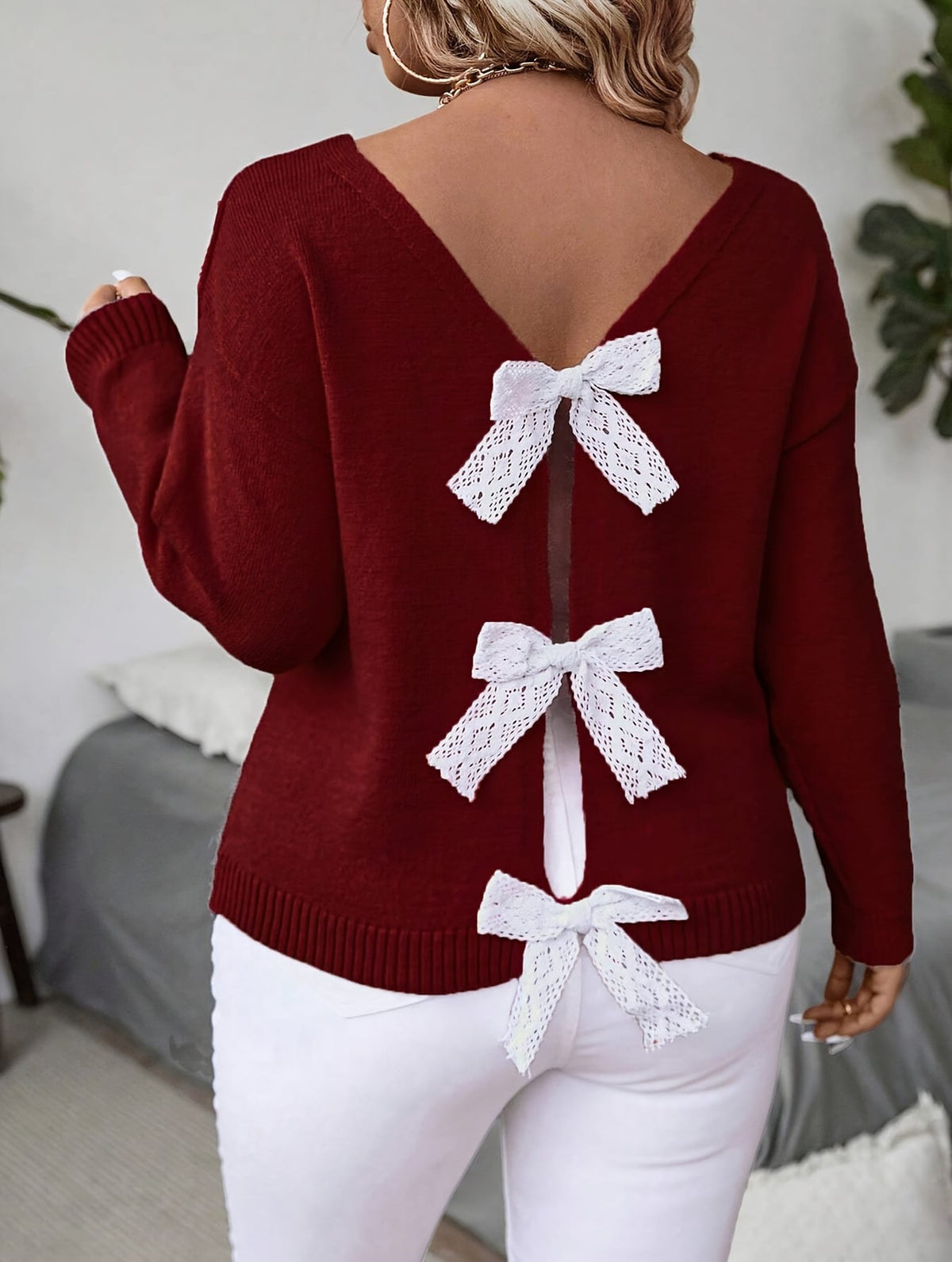 KissICON Plus Size, Women's Butterfly Pattern Sweater with Back
