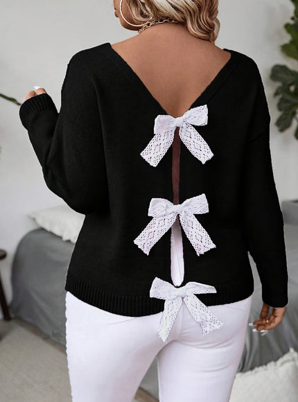 KissICON Plus Size, Women's Butterfly Pattern Sweater with Back