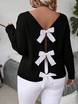 KissICON Plus Size, Women's Butterfly Pattern Sweater with Back