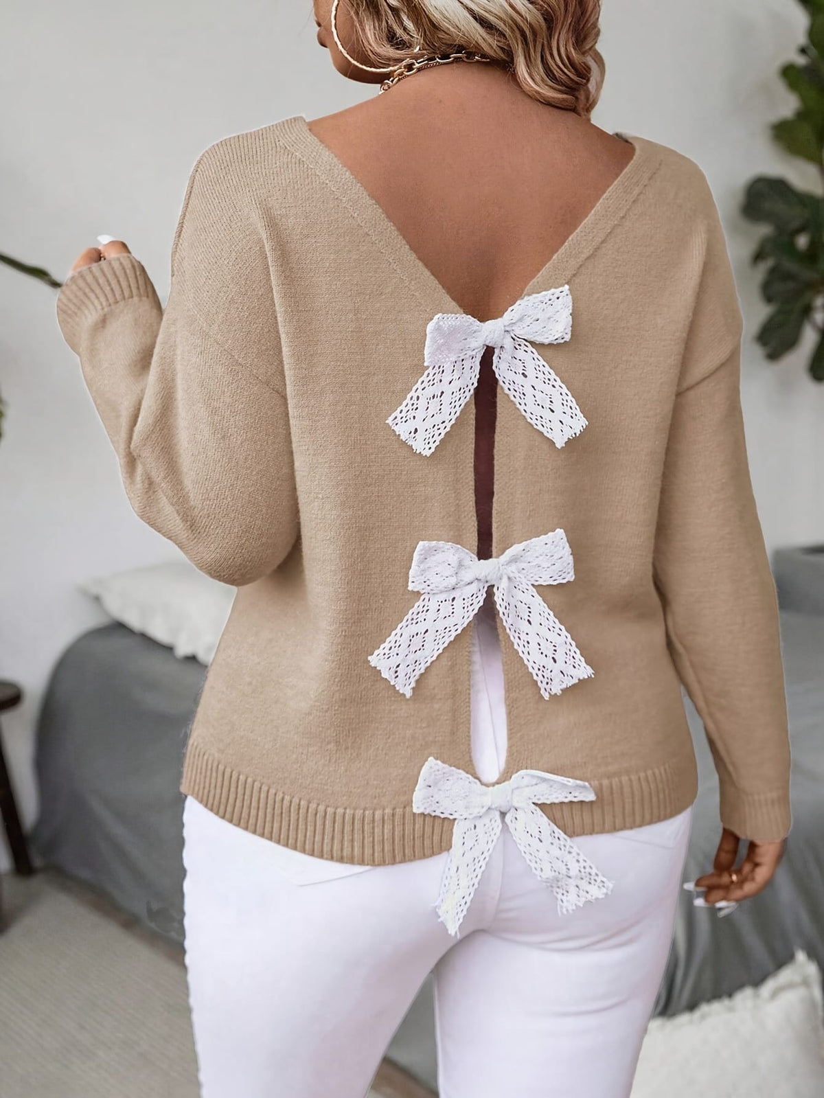 KissICON Plus Size, Women's Butterfly Pattern Sweater with Back
