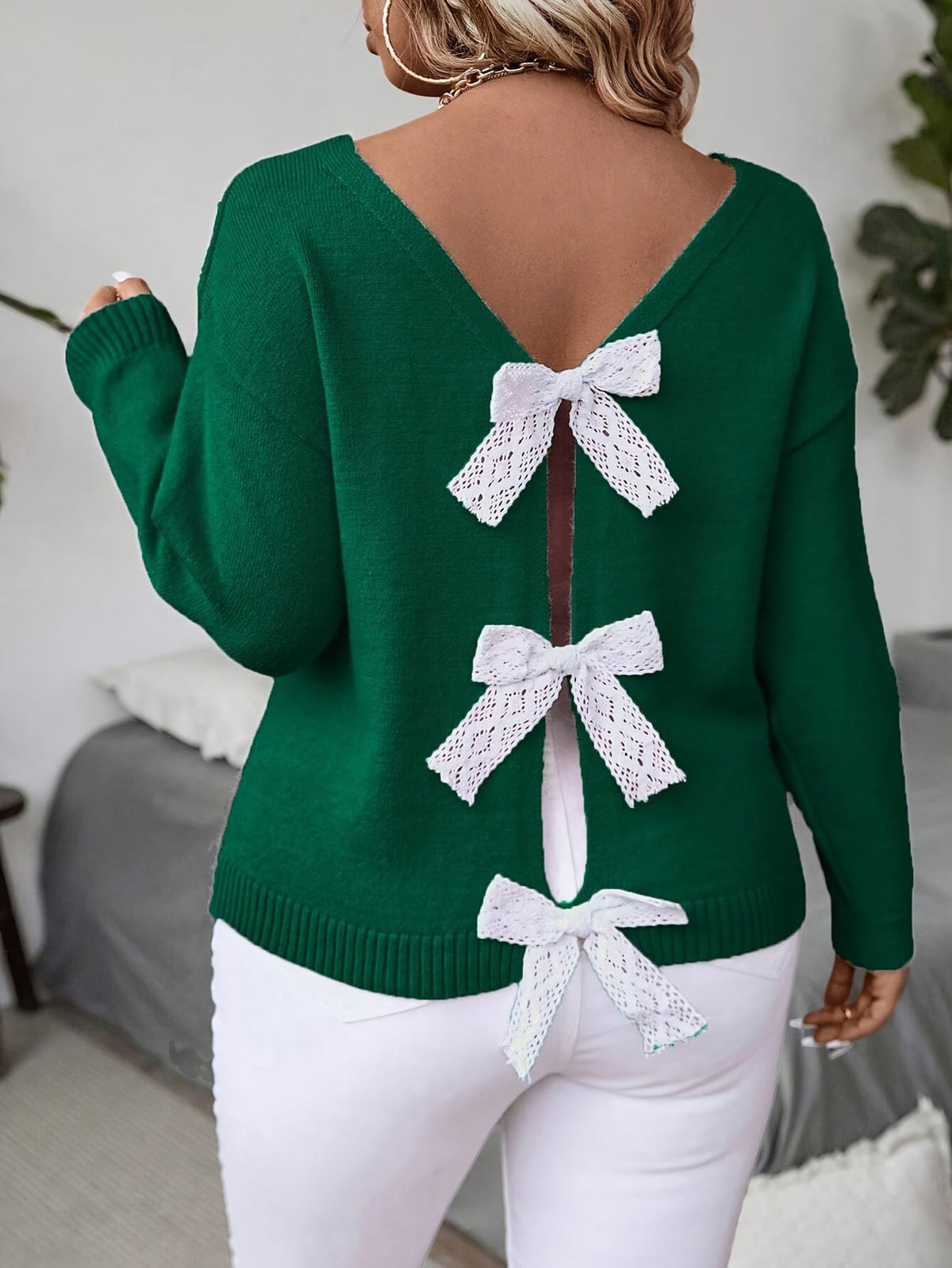 KissICON Plus Size, Women's Butterfly Pattern Sweater with Back