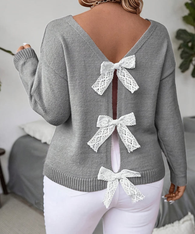 KissICON Plus Size, Women's Butterfly Pattern Sweater with Back