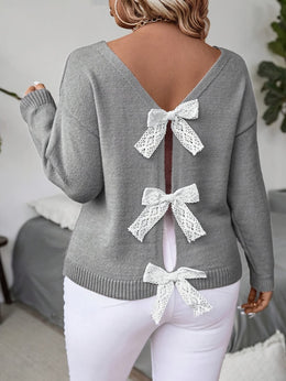 KissICON Plus Size, Women's Butterfly Pattern Sweater with Back