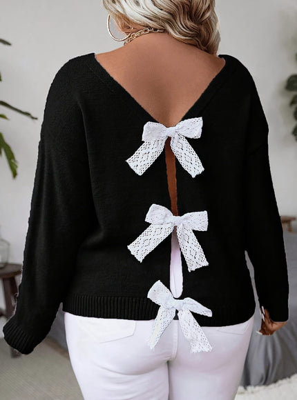 KissICON Plus Size, Women's Butterfly Pattern Sweater with Back