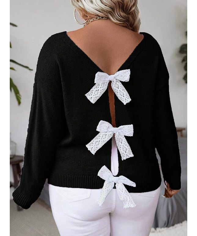KissICON Plus Size, Women's Butterfly Pattern Sweater with Back