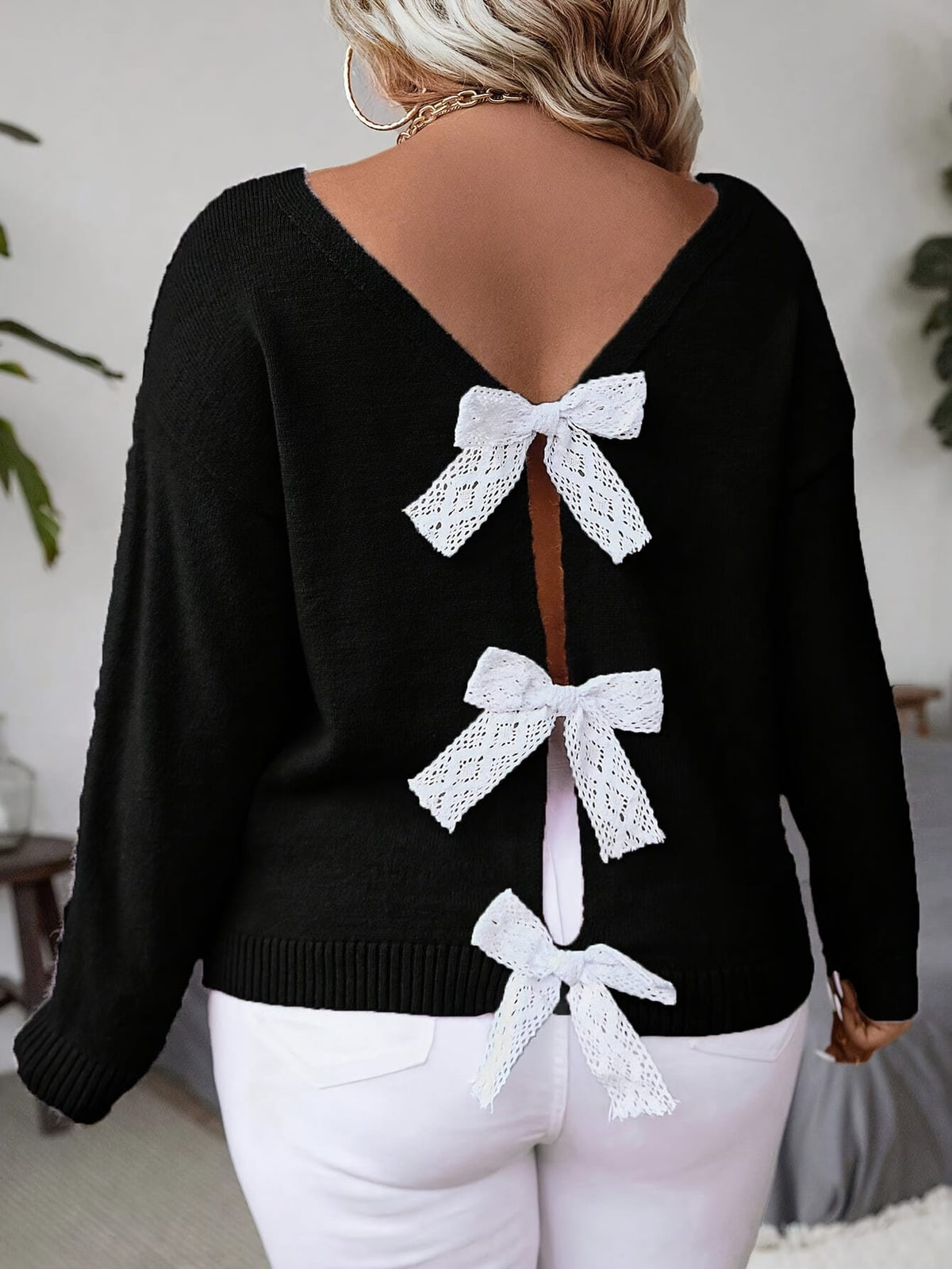 KissICON Plus Size, Women's Butterfly Pattern Sweater with Back