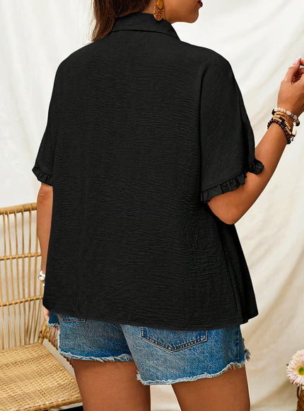 KissICON Plus Size Women'S Button-Up Shirt, Stylish Short-Sleeve Collared Top for Summer Office Wear.