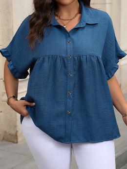KissICON Plus Size Women'S Button-Up Shirt, Stylish Short-Sleeve Collared Top for Summer Office Wear.