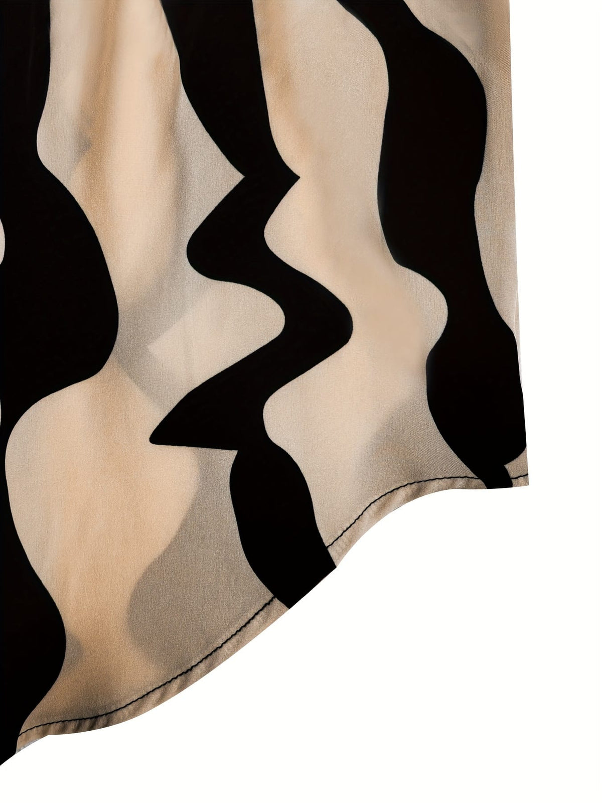 KissICON Plus Size Women's Casual Abstract Print Puffed Sleeve Blouse - Long Sleeve Button-Up Shirt with Black & Beige Contrast, All-Season Versatile Top