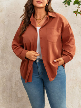 KissICON Plus Size Women's Casual Long Sleeve Button-Up Shirt - Relaxed Fit Solid Color Non-See-Through Fabric, Classic Collar Button Front Placket for Spring/Autumn Versatile Layering, Hand Wash Only, Elegant Long Sleeve Button Blous