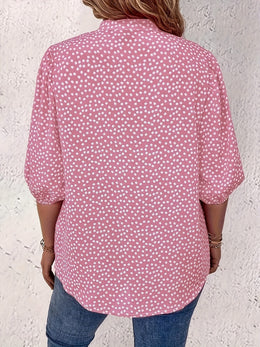 KissICON Plus Size Women's Casual Shirt - Floral Print Front Button-Up Blouse with Puff Sleeves, Stand-Up Collar & Lightweight Breathable Fabric for Summer, Machine Washable H-Line Silhouette (Elegant Collection), Relaxed Fit Clothing