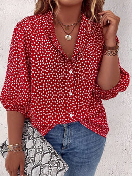 KissICON Plus Size Women's Casual Shirt - Floral Print Front Button-Up Blouse with Puff Sleeves, Stand-Up Collar & Lightweight Breathable Fabric for Summer, Machine Washable H-Line Silhouette (Elegant Collection), Relaxed Fit Clothing