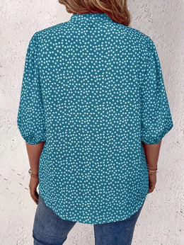 KissICON Plus Size Women's Casual Shirt - Floral Print Front Button-Up Blouse with Puff Sleeves, Stand-Up Collar & Lightweight Breathable Fabric for Summer, Machine Washable H-Line Silhouette (Elegant Collection), Relaxed Fit Clothing
