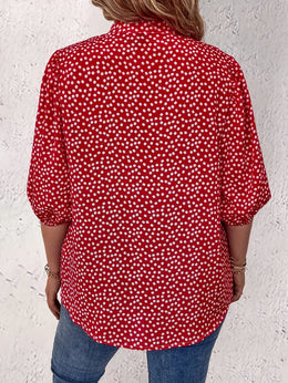 KissICON Plus Size Women's Casual Shirt - Floral Print Front Button-Up Blouse with Puff Sleeves, Stand-Up Collar & Lightweight Breathable Fabric for Summer, Machine Washable H-Line Silhouette (Elegant Collection), Relaxed Fit Clothing