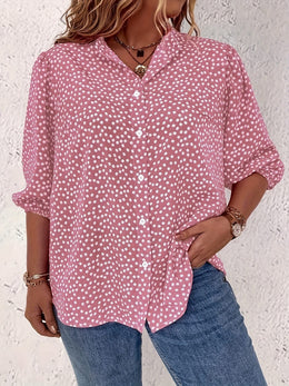 KissICON Plus Size Women's Casual Shirt - Floral Print Front Button-Up Blouse with Puff Sleeves, Stand-Up Collar & Lightweight Breathable Fabric for Summer, Machine Washable H-Line Silhouette (Elegant Collection), Relaxed Fit Clothing
