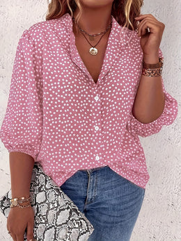 KissICON Plus Size Women's Casual Shirt - Floral Print Front Button-Up Blouse with Puff Sleeves, Stand-Up Collar & Lightweight Breathable Fabric for Summer, Machine Washable H-Line Silhouette (Elegant Collection), Relaxed Fit Clothing