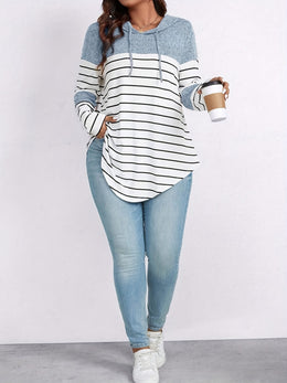 jkthpu-45 Plus Size, Women's Casual Striped Hooded Sweatshirt -