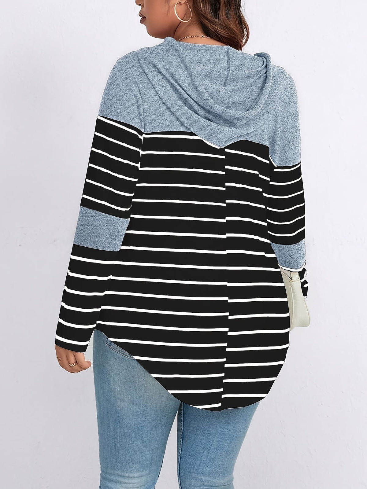 jkthpu-45 Plus Size, Women's Casual Striped Hooded Sweatshirt -