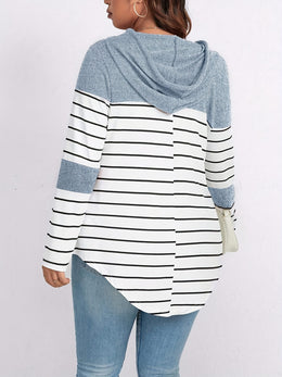 jkthpu-45 Plus Size, Women's Casual Striped Hooded Sweatshirt -