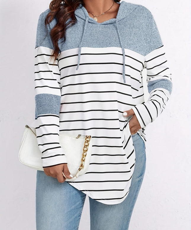 jkthpu-45 Plus Size, Women's Casual Striped Hooded Sweatshirt -