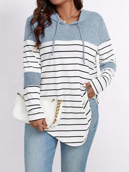 jkthpu-45 Plus Size, Women's Casual Striped Hooded Sweatshirt -