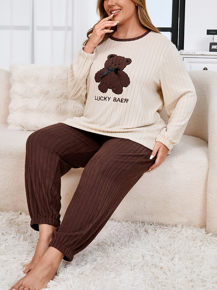 Plus Size Women'S Casual Style Pajama Set, Bow