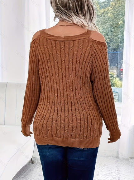 jkthpu-45 Plus Size, Women's Casual V-Neck Long Sleeve Sweater