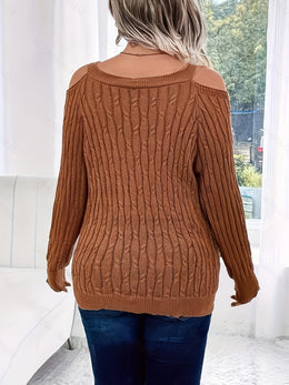 jkthpu-45 Plus Size, Women's Casual V-Neck Long Sleeve Sweater