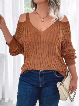 jkthpu-45 Plus Size, Women's Casual V-Neck Long Sleeve Sweater