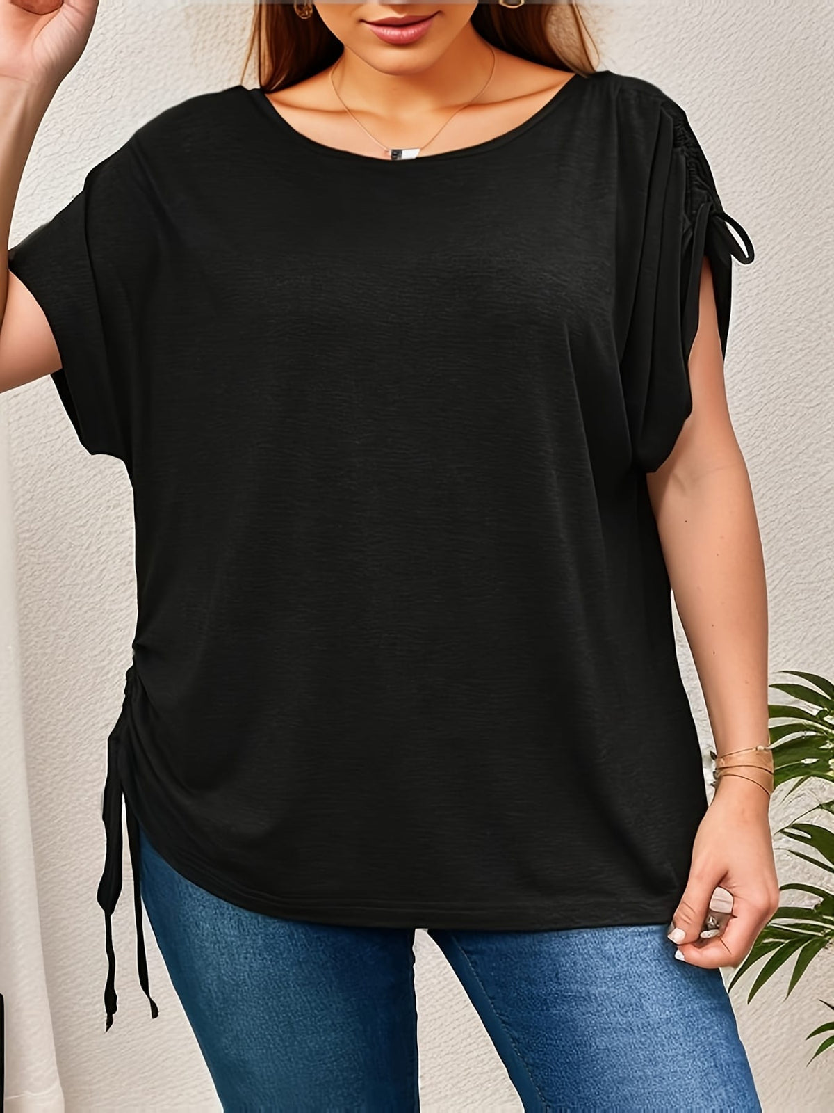 jkthpu-45 Plus Size Women's Casual Vacation Style Round Neck