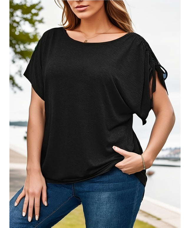 jkthpu-45 Plus Size Women's Casual Vacation Style Round Neck