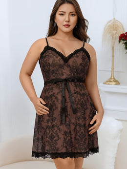 jkthpu-45 Plus Size Women's Contrast Lace Spaghetti Suspender Dress