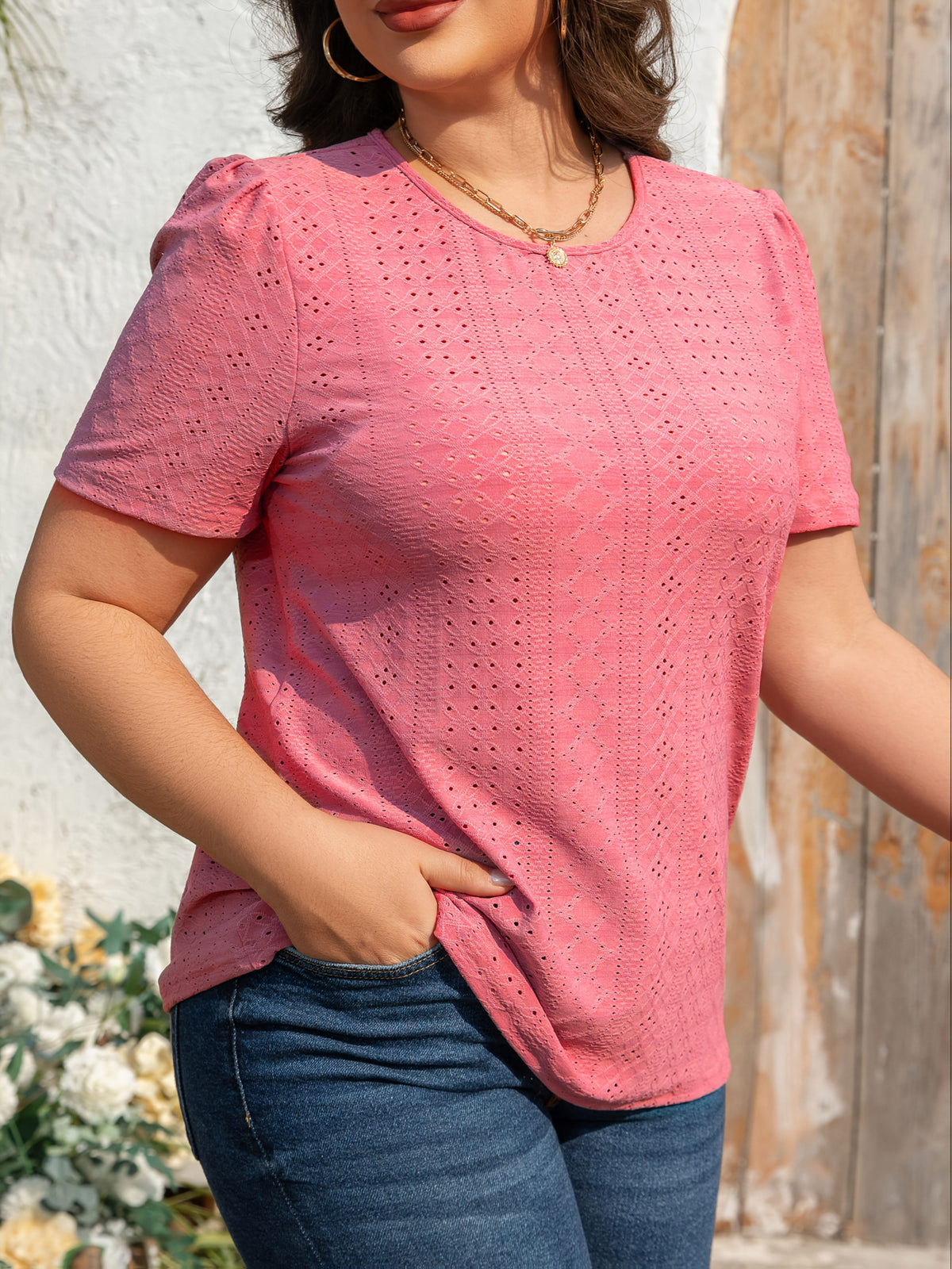 KissICON Plus Size Women's Crew Neck T-Shirt - Solid Color, Smooth Polyester Knit Fabric - Medium Stretch, 170g/m² - Summer Casual Wear | Elegant Style | Machine Washable