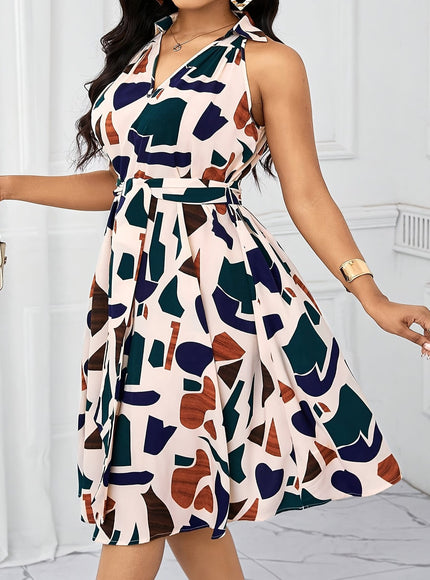jkthpu-45 Plus-Size Women'S Dress, Elegant Holiday Gown with Geometric Prints And a Bow Waist Design.