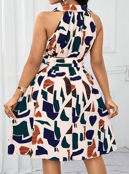 jkthpu-45 Plus-Size Women'S Dress, Elegant Holiday Gown with Geometric Prints And a Bow Waist Design.