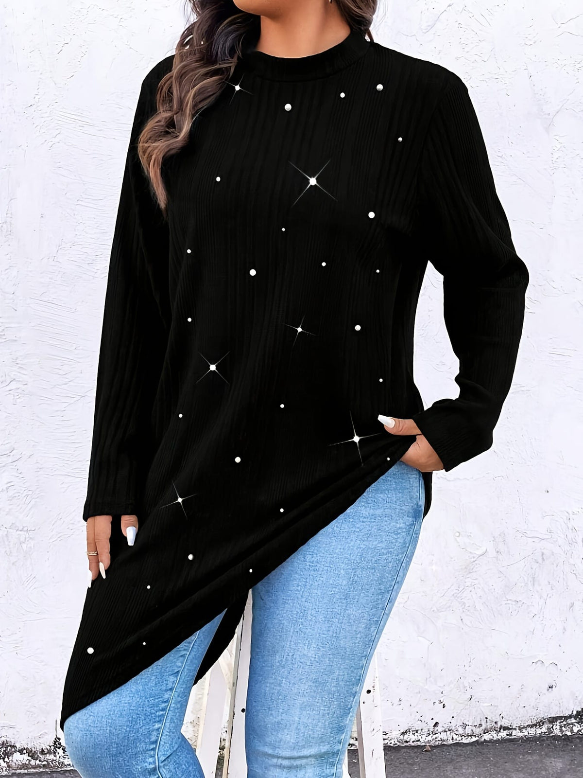KissICON Plus Size - Women'S Elegant Asymmetrical hem T-Shirt - Long Sleeve Blouse, Stretchy Fabric for Everyday & Formal Outfits - Spring/Fall/Summer Transitional Tops - Women'S Fashion Tops, Spring Summer Apparel, Round Neckline Top
