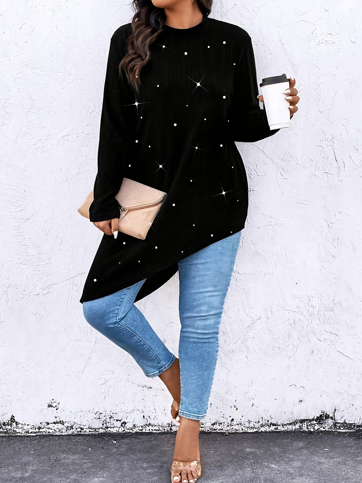 KissICON Plus Size - Women'S Elegant Asymmetrical hem T-Shirt - Long Sleeve Blouse, Stretchy Fabric for Everyday & Formal Outfits - Spring/Fall/Summer Transitional Tops - Women'S Fashion Tops, Spring Summer Apparel, Round Neckline Top