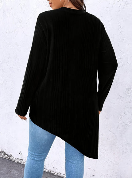 KissICON Plus Size - Women'S Elegant Asymmetrical hem T-Shirt - Long Sleeve Blouse, Stretchy Fabric for Everyday & Formal Outfits - Spring/Fall/Summer Transitional Tops - Women'S Fashion Tops, Spring Summer Apparel, Round Neckline Top