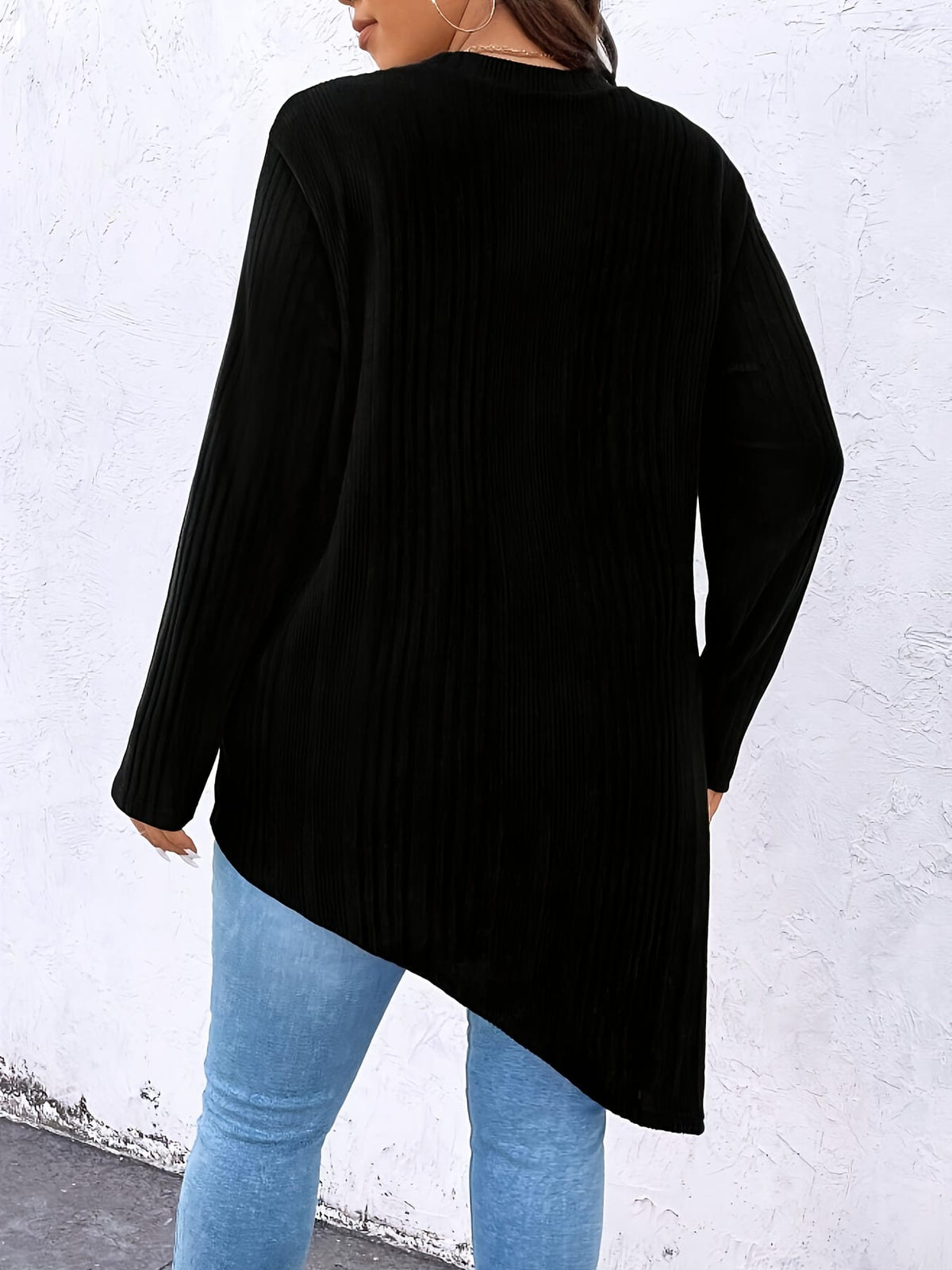 KissICON Plus Size - Women'S Elegant Asymmetrical hem T-Shirt - Long Sleeve Blouse, Stretchy Fabric for Everyday & Formal Outfits - Spring/Fall/Summer Transitional Tops - Women'S Fashion Tops, Spring Summer Apparel, Round Neckline Top