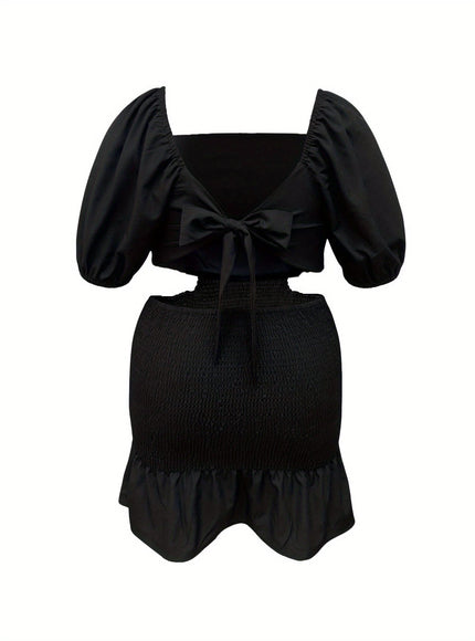 jkthpu-45 Plus Size, Women's Elegant Black Bodycon mini dress - Formal & Everyday Chic, Machine Washable Party, Office, Date Night Outfit - Flattering Fit for Year-Round Wear, Sexy Party Dress, Date Night Clothing, Textured Fabric, Office Attire, Square Neckline, C