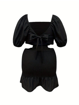 jkthpu-45 Plus Size, Women's Elegant Black Bodycon mini dress - Formal & Everyday Chic, Machine Washable Party, Office, Date Night Outfit - Flattering Fit for Year-Round Wear, Sexy Party Dress, Date Night Clothing, Textured Fabric, Office Attire, Square Neckline, C